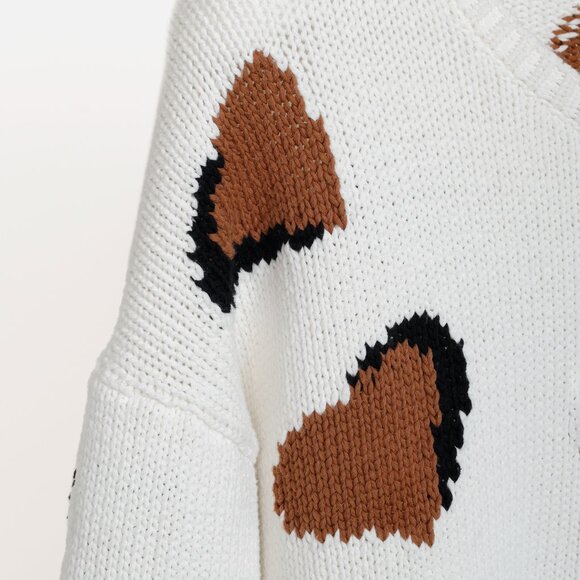 Luisa Cerano Cream Brown Animal Heart Print Pullover - Picture 6 of 11